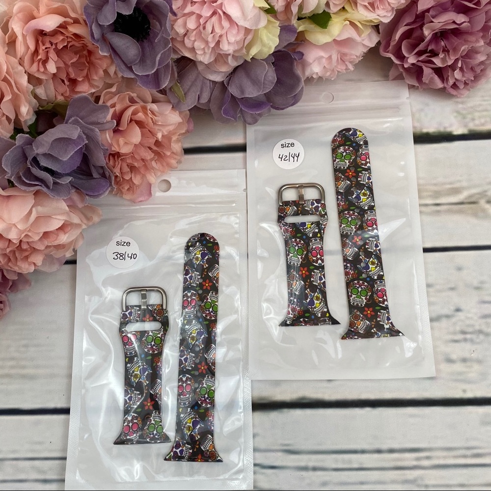 Colorful Day of the Dead Sugar Skull Silicone Watchband for Apple - Picture 12 of 13